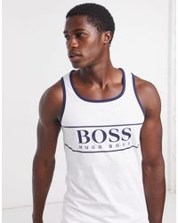 BOSS by HUGO BOSS Synthetic Gym Logo Sustainable Slim Fit Tank Top Vest in Blue for Men Mens Clothing T-shirts Sleeveless t-shirts 