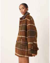 ASOS - Oversized Geruit Jacket Met Kraagje Met Leerlook - Lyst