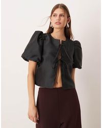 Vila - Tie Front Volume Sleeve Blouse - Lyst