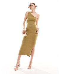 Pretty Lavish - One Shoulder Fine Knit Midaxi Dress - Lyst