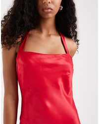 ASOS Satin Tape Halter Maxi Dress in Green | Lyst