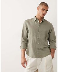 SELECTED - Camisa Verde De Manga Larga De Mezcla De Lino De - Lyst