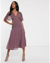ASOS Vestido midi estilo capa con adornos florales - Morado