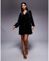 New Look - Aangerimpelde Fluwelen Mini Jurk - Lyst