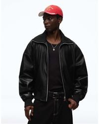 Bershka - Faux Leather Rib Bomber Jacket - Lyst