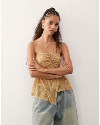 Reclaimed (vintage) - Mesh Gathered Detail Floral Print Bandeau Top - Lyst