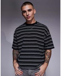 ASOS - Camiseta Negra A Rayas Extragrande De Tejido Grueso Texturizado De 230 G/M2 De - Lyst