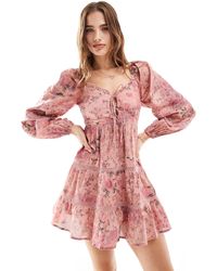 Miss Selfridge - – gestuftes mini-westernkleid aus baumwolle mit spitzeneinsatz und patchwork-blumenmuster - Lyst