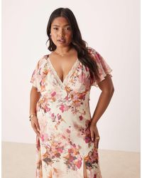 ASOS - Asos Design Curve Lace Insert Chiffon Midi Tea Dress - Lyst
