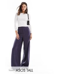 ASOS - Tall - pantalon large taille haute à rayures avec bord effiloché - Lyst