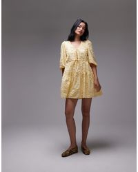 & Other Stories - Embroidered Mini Dress With Front Tie Detail And Tiered Hem - Lyst