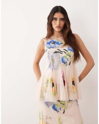 ARRANGE - Pleated Embroidered Floral Top - Lyst