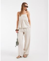 Pieces - Tie Waist Linen-Blend Trousers Co-Ord - Lyst