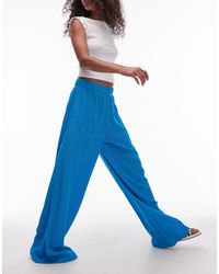 TOPSHOP - Textured Wide Leg Trousers - Lyst