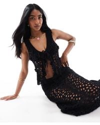Pull&Bear - Top d'ensemble noué sur l'avant en maille crochetée - Lyst