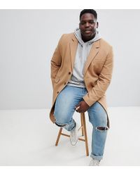 ASOS Plus Wool Mix Overcoat In Camel - Multicolour