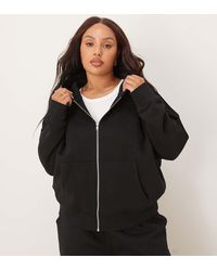 ASOS - Sudadera Negra Extragrande Con Capucha, Cremallera E Interior Afelpado De Asos Design Curve - Lyst