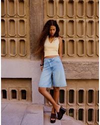 Bershka - Crossover Waist Denim Bermuda Shorts - Lyst