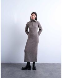 TOPSHOP - Knitted Ring Zip Midi Dress - Lyst