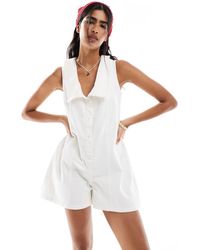 Miss Selfridge - Denim Playsuit Met Wassing - Lyst