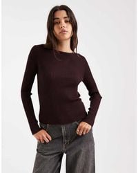 Miss Selfridge - Knit Rib Slash Neck Long Sleeve Top - Lyst