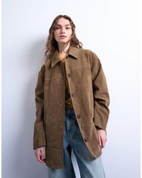 TOPSHOP - Veste coupe carrée en imitation daim mi-longue avec col à petit revers - Lyst