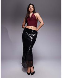 ASOS - Sequin Mid-rise Column Skirt With Lace Trim - Lyst