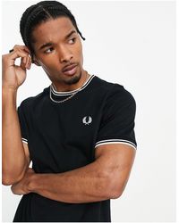 Fred Perry - Camiseta negra con dos rayas - Lyst