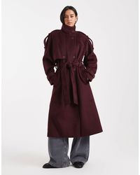 ASOS - Trench-coat habillé long à col cheminée - bordeaux - Lyst