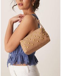 ASOS - Faux Suede Studded Boxy Shoulder Bag - Lyst