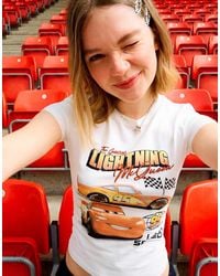 Bershka - T-Shirt A Maniche Corte Bianca Con Stampa Di Cars - Lyst