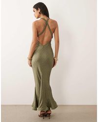 ASOS - Zigzag Plisse V-neck Maxi Dress With Plait Strap Detail - Lyst