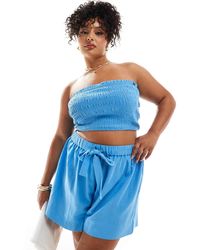 ASOS - Asos Design Curve Isabel Mix & Match Linen Look Shirred Bandeau Beach Top - Lyst