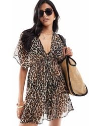 Accessorize - – mehrfarbiger strand-kaftan mit leopardenmuster - Lyst