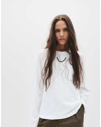 Pull&Bear - T-Shirt Bianca Con Maniche Raglan Lunghe - Lyst