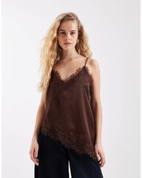 Vero Moda - Asymmetric Lace Trim Satin Cami Top - Lyst