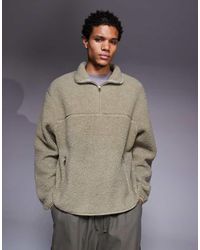 ASOS - Felpa Vestibilità Comoda Con Collo A Imbuto E Zip Corta Color Pietra - Lyst