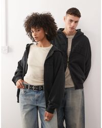 KTZ - Sweat à capuche zippé d'ensemble avec épaules tombantes et appliqué logo - délavé - Lyst