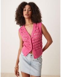 ASOS - Crochet Vest With Scallop Trim And Silver Buttons - Lyst