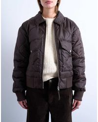 TOPSHOP - Giacca Bomber Corta Color Cioccolato Con Colletto - Lyst