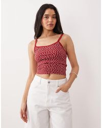 Miss Selfridge - Red Ditsy Print Ruffle Trim Cami Top - Lyst