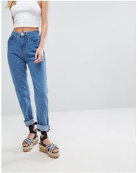 Boohoo Mom Jeans Met Omgeslagen Zoom - Blauw