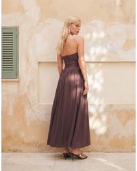 Princess Polly - So Far So Good Linen Blend Bandeau Corset Cinch Waist Pleat Hem Maxi Dress - Lyst