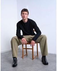 TOPMAN - Long Sleeve Oversized Fit Waffle T-shirt With Henley - Lyst