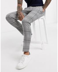 TOPMAN Glen Plaid Skinny Fit Trousers - Gray