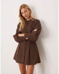 ASOS - Round Neck Button Through Waisted Mini Dress - Lyst