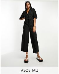ASOS - Asos design tall - tuta jumpsuit stile camicia nera oversize allacciata - Lyst