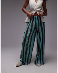 TOPSHOP - Stripe Crinkle Wide Leg Trousers - Lyst