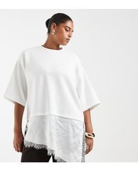 Vero Moda - Oversized Asymmetric T-shirt With Lace Trim - Lyst
