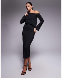 ASOS - Long Sleeve Fallen Shoulder Layered Midi Dress - Lyst